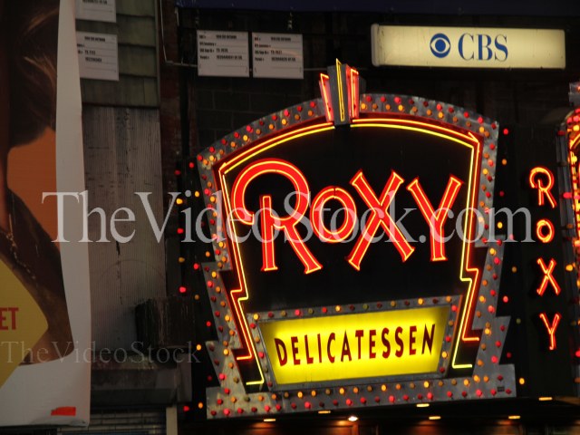 New York Times square Roxy restaurant sign New York Times square Roxy restaurant sign